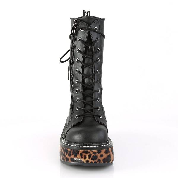 Demonia Women's Emily-350 Platform Mid Calf Boots - Black/Animal D7619-38US Clearance